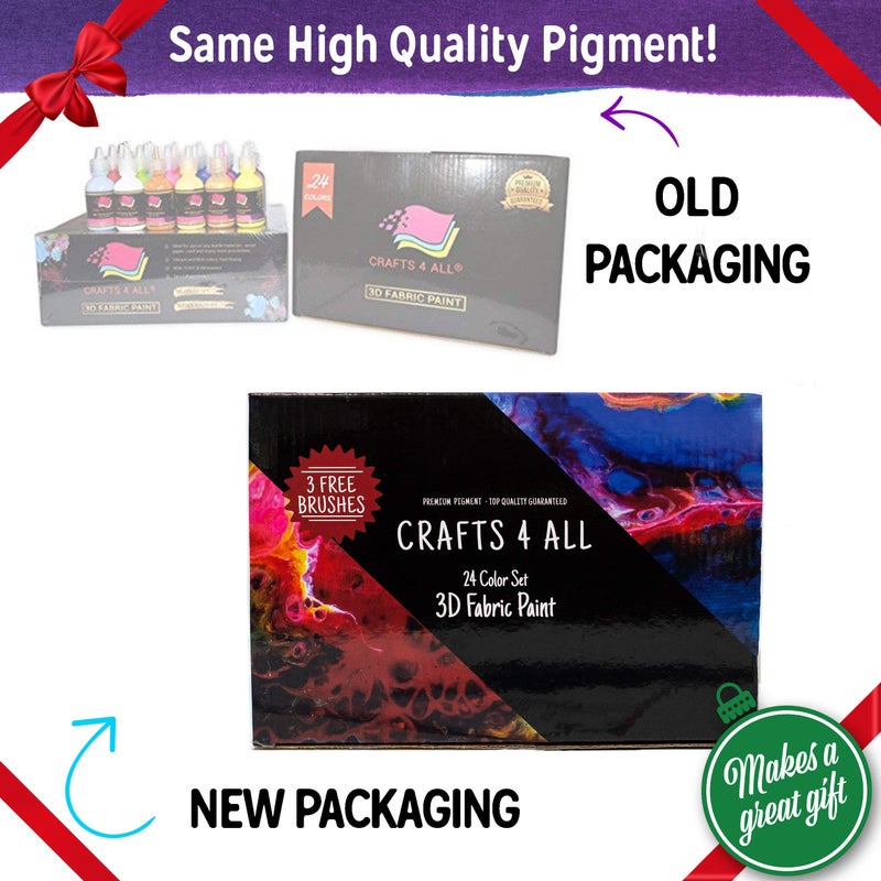 Crafts 4 ALL مجموعة دهانات الأقمشة من Crafts 4 All - عبوة من 24 دهان دائم، دهانات ثلاثية الأبعاد متنوعة لتزيين الملابس، الأحذية، القماش، الخشب والورق - فرش مشمولة - مستلزمات فنية - Image 2